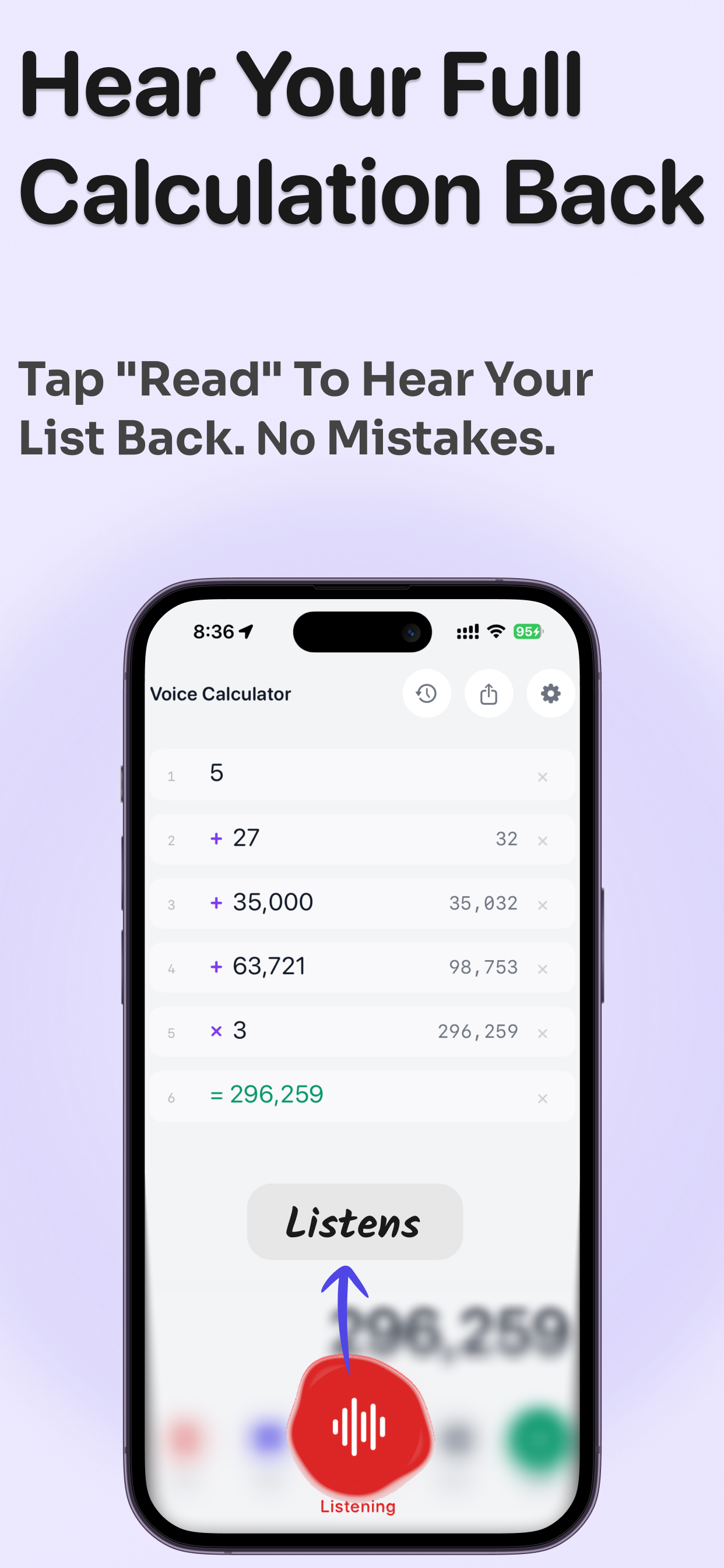 Hear your full calculation read back