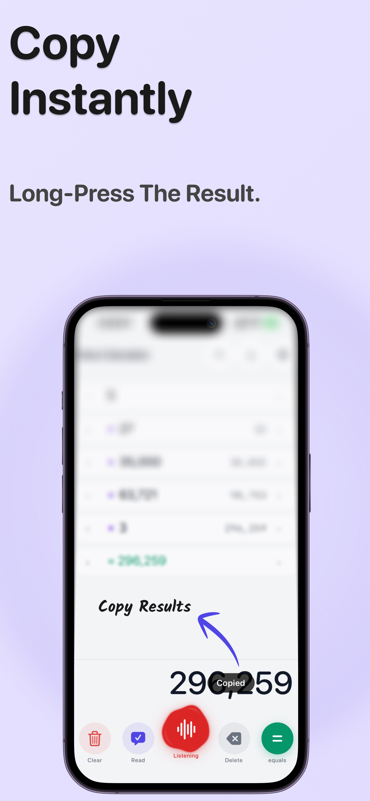 Copy results instantly